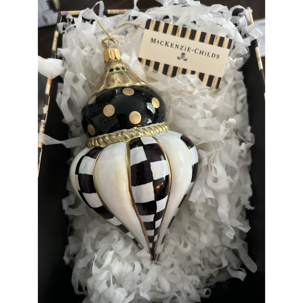 Mackenzie Childs Courtly Noel Fluted Drop Glass Ornament New in Box